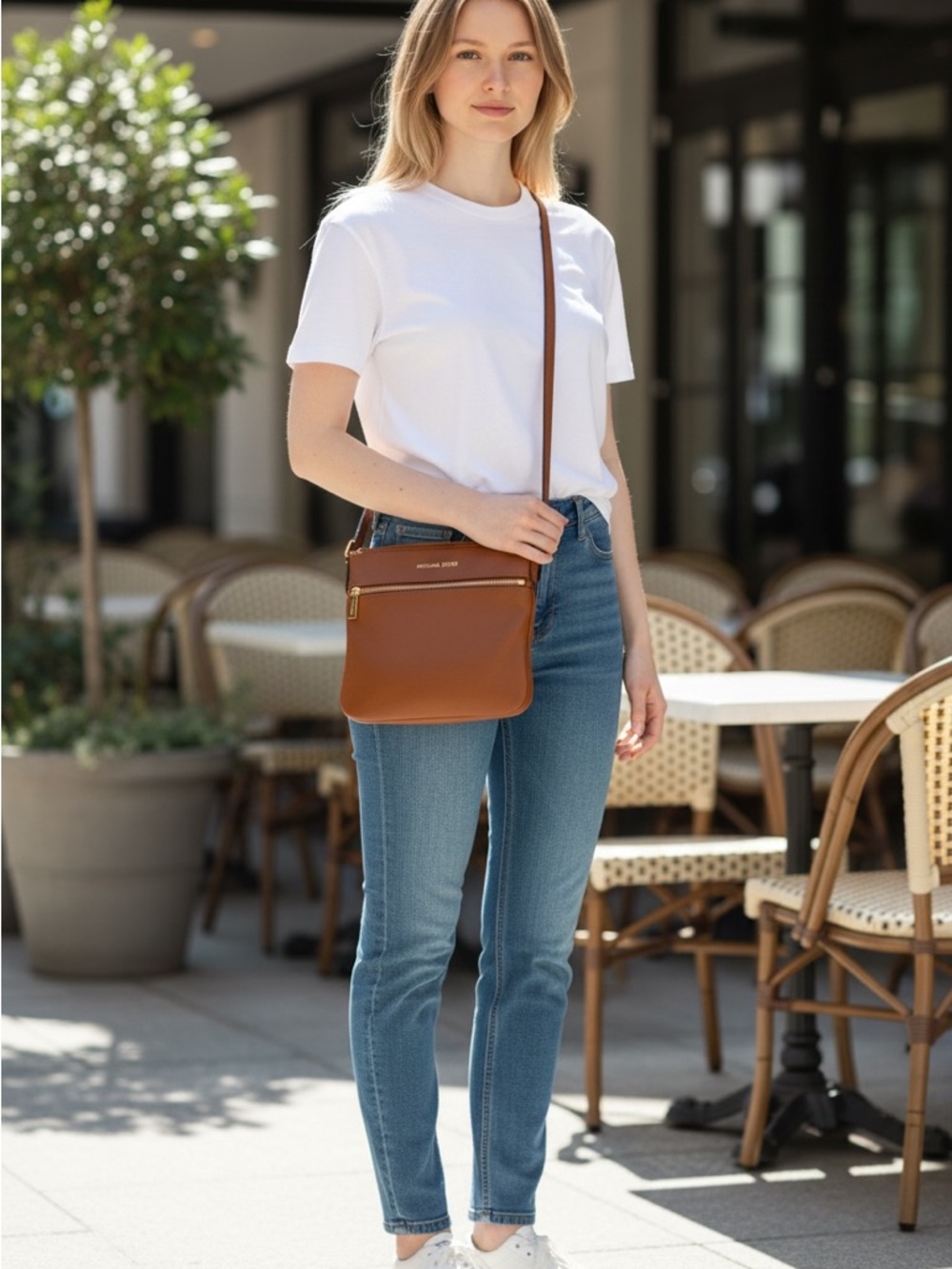Michael Kors Brown Leather Crossbody with Gold-Tone Accents